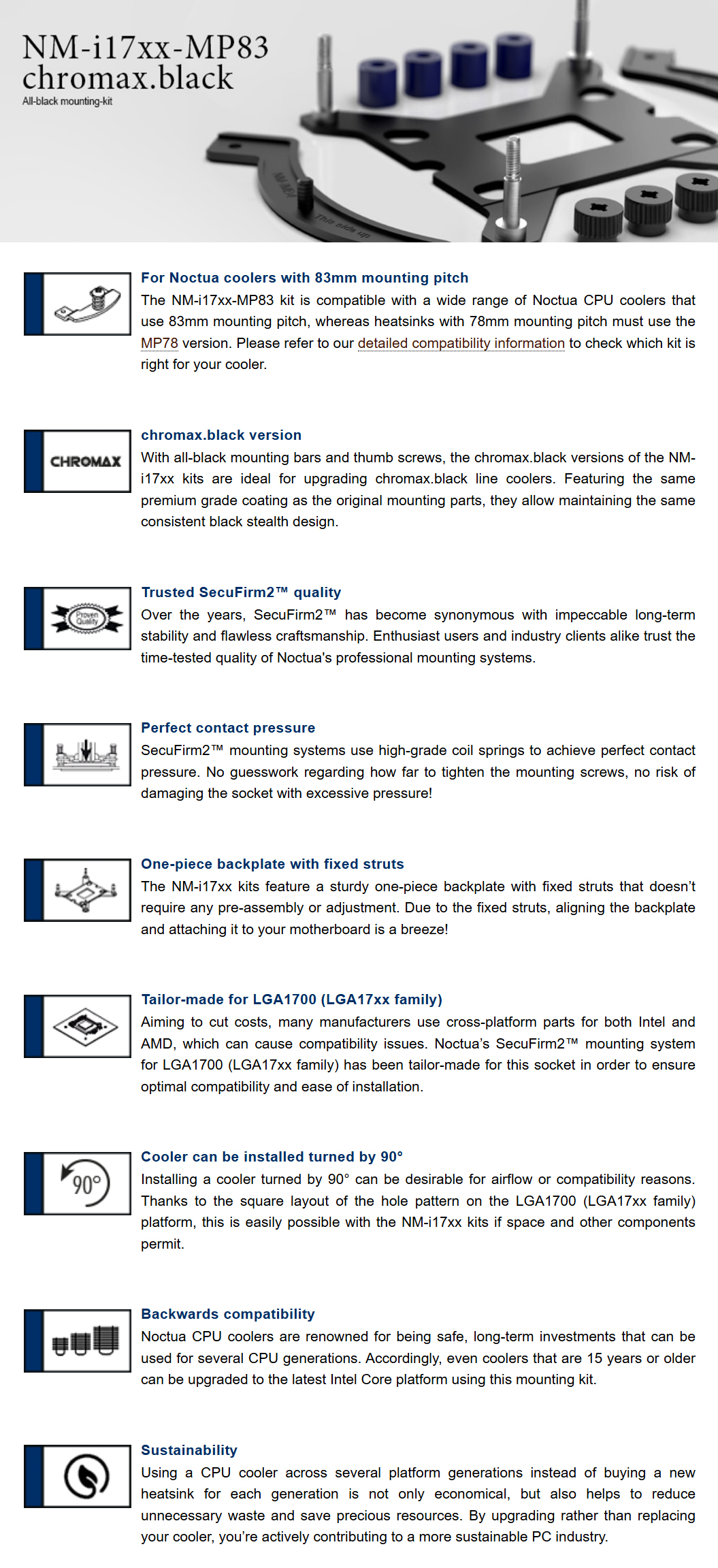 CPU-Cooling-Noctua-Intel-LGA1700-Mounting-Kit-Chromax-Black-NM-I17XX-MP83-CH-BK-3