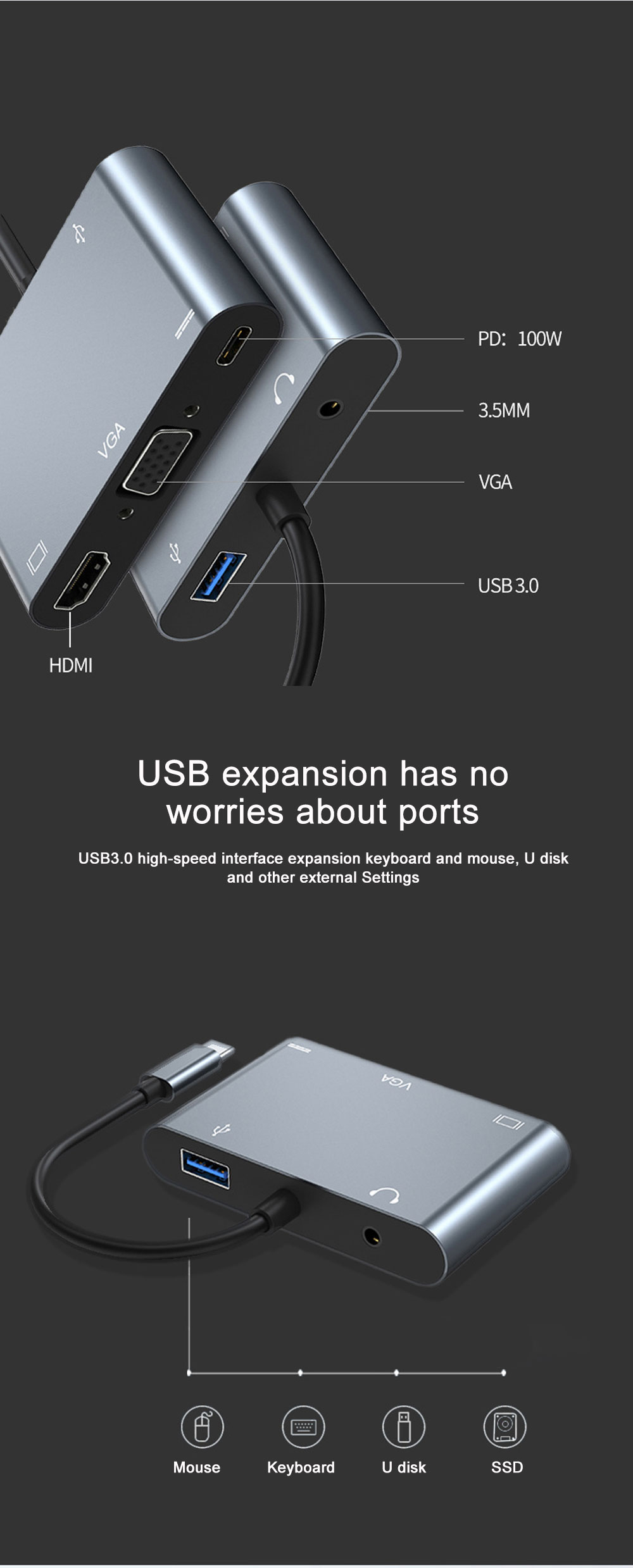 USB-Hubs-5-in-1-Hubs-adapter-Type-C-to-HDMI-VGA-USB3-0-Audio-3-5mm-PD100W-Fast-Charging-Port-USB-C-Hubs-Cable-Adapter-11