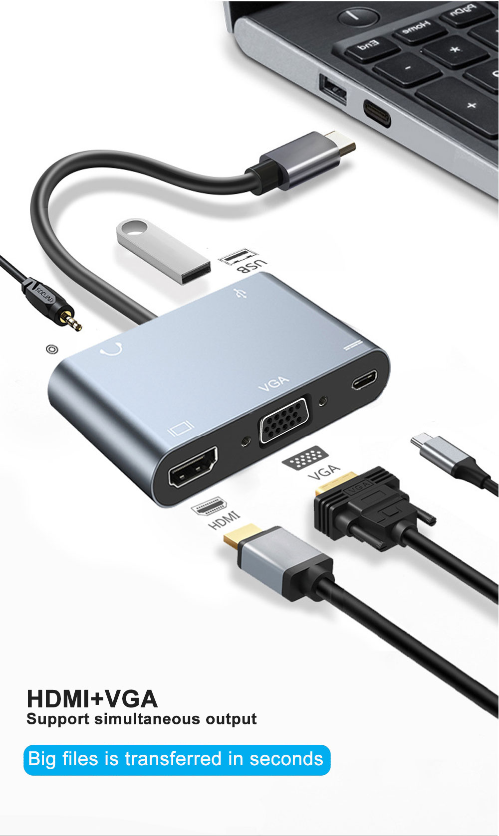 USB-Hubs-5-in-1-Hubs-adapter-Type-C-to-HDMI-VGA-USB3-0-Audio-3-5mm-PD100W-Fast-Charging-Port-USB-C-Hubs-Cable-Adapter-14