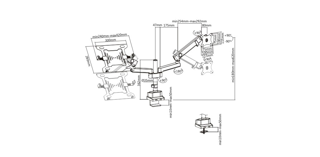 Monitor-Accessories-Brateck-Aluminum-Pole-Mount-Mechanical-Spring-Monitor-with-Laptop-Holder-LDT20-C024PML-2