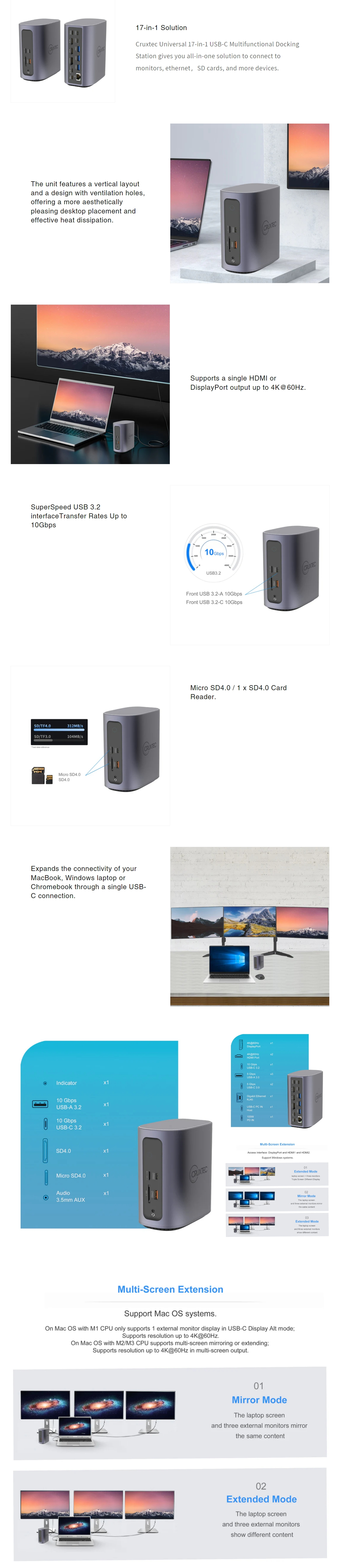 Enclosures-Docking-Cruxtec-Universal-17-in-1-USB-C-Multifunctional-Docking-Station-CDK17-SG-1