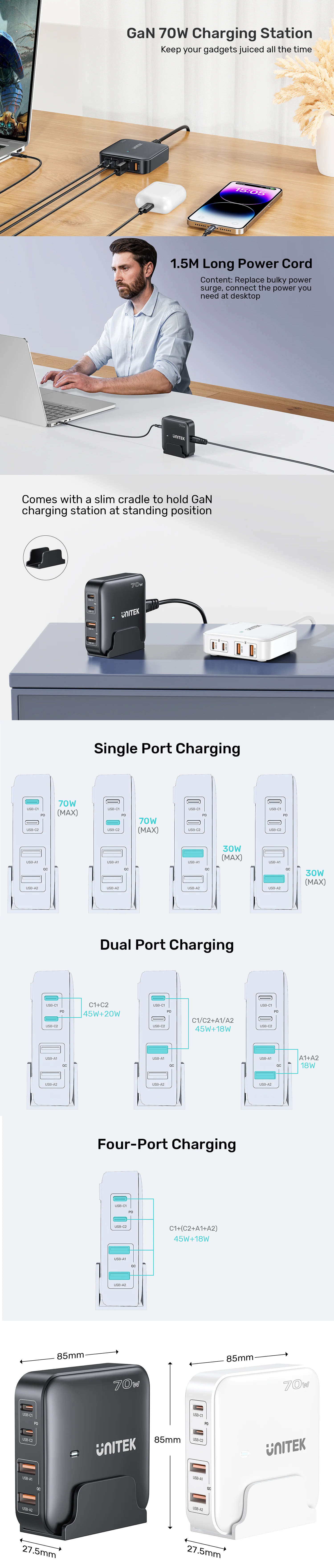 USB-Hubs-Unitek-70W-4-Port-Desktop-USB-GaN-Smart-Charging-Station-Black-UTP1228ABK01AU-1