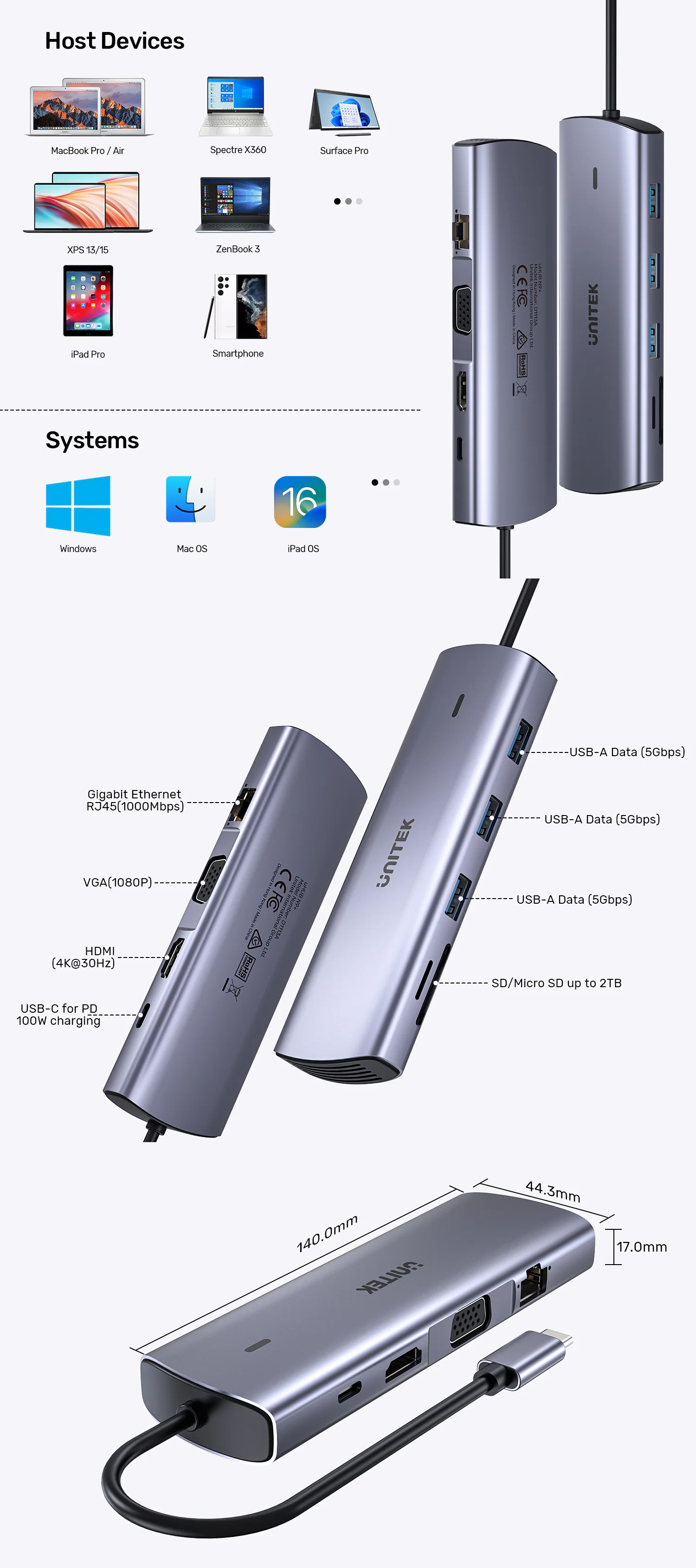 USB-Hubs-Unitek-9-in-1-USB-C-Hub-with-Dual-Display-Dual-Card-Reader-and-100W-PD-Space-Grey-UTD1113A-2