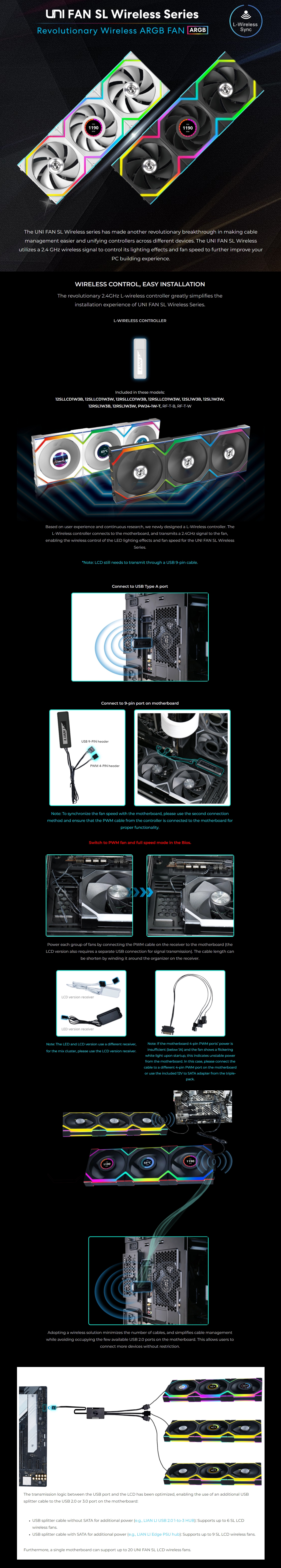 120mm-Case-Fans-Lian-Li-Uni-Fan-120mm-SL-Wireless-ARGB-4-Pin-PWM-Black-Fan-with-1-6in-LCD-Display-and-Controller-3-Pack-12SLLCD1W3B-1