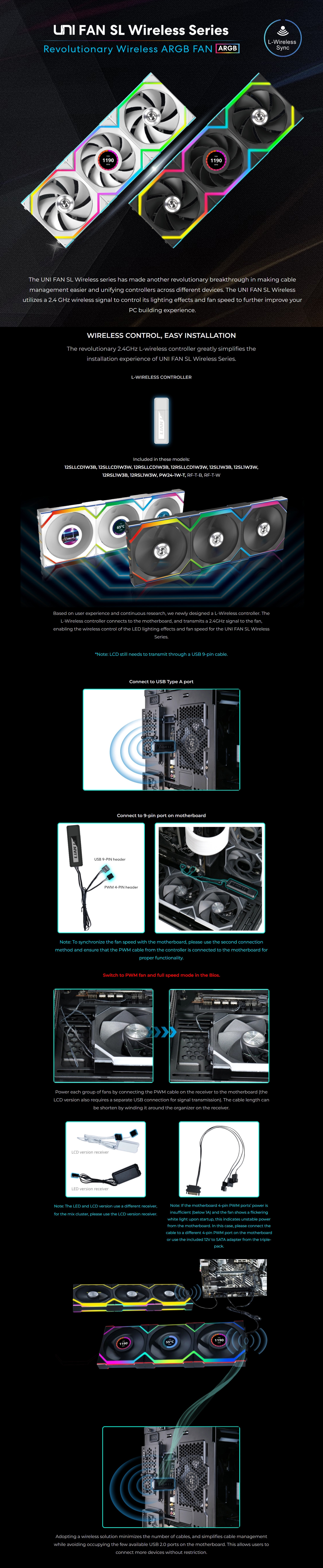 120mm-Case-Fans-Lian-Li-Uni-Fan-120mm-SL-Wireless-Reverse-Blade-ARGB-4-Pin-PWM-White-Fan-with-Controller-3-Pack-12RSL1W3W-1