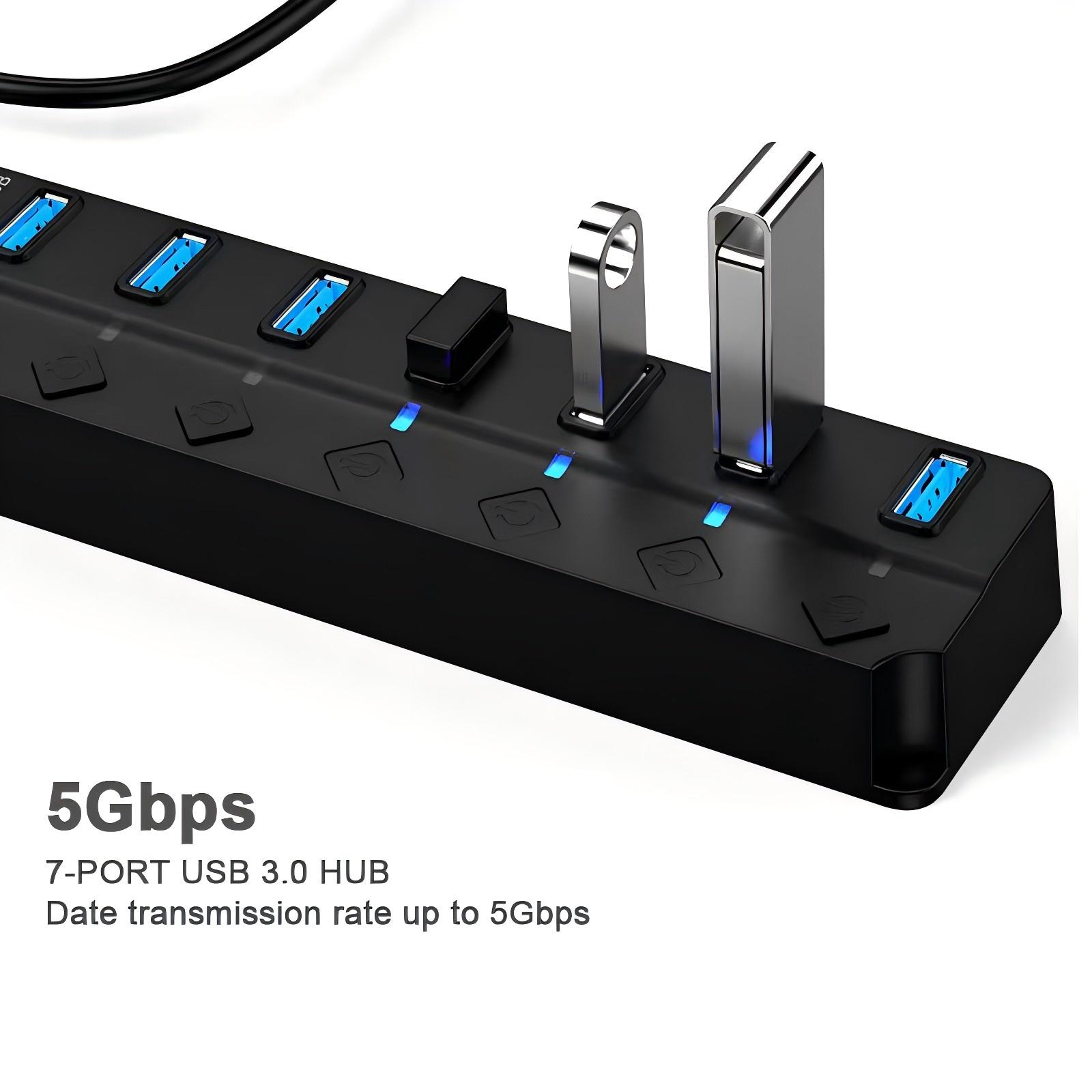 ONFINIO USB Hub 3.0 7-Port USB Hub Splitter With Individual On/Off