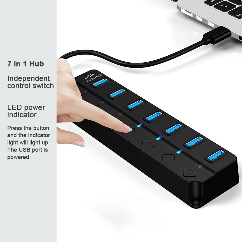 USB-Hubs-USB-Hub-3-0-Splitter-with-Individual-On-Off-Switches-and-Lights-30cm-Cable-USB-Extension-7-Port-USB-Black-10