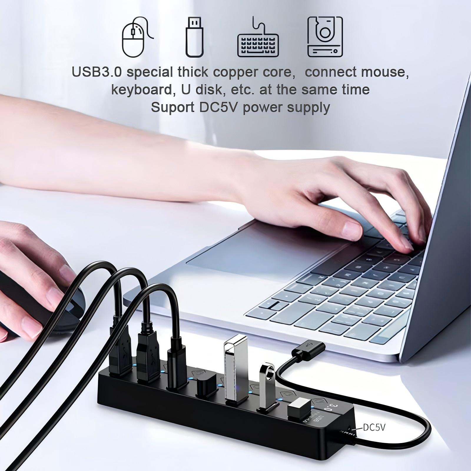 USB-Hubs-USB-Hub-3-0-Splitter-with-Individual-On-Off-Switches-and-Lights-30cm-Cable-USB-Extension-7-Port-USB-Black-11