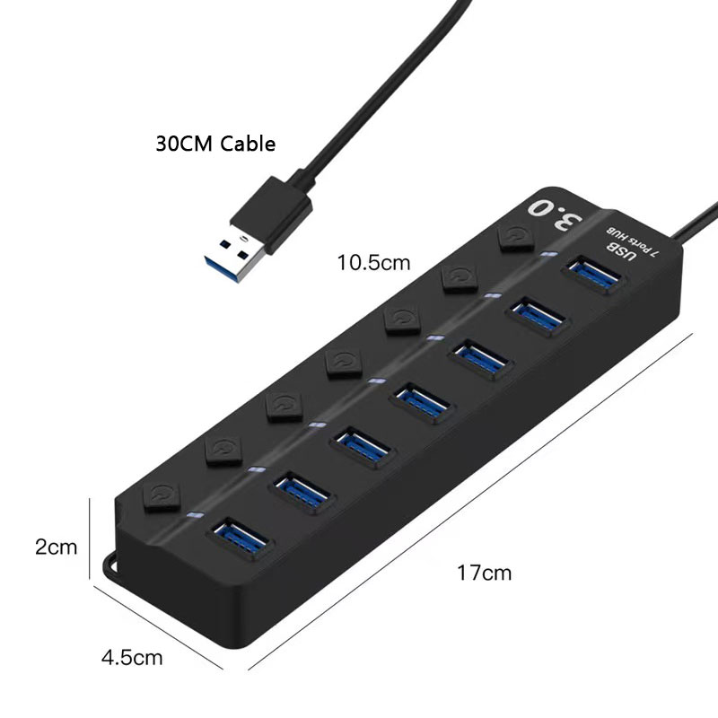 USB-Hubs-USB-Hub-3-0-Splitter-with-Individual-On-Off-Switches-and-Lights-30cm-Cable-USB-Extension-7-Port-USB-Black-15