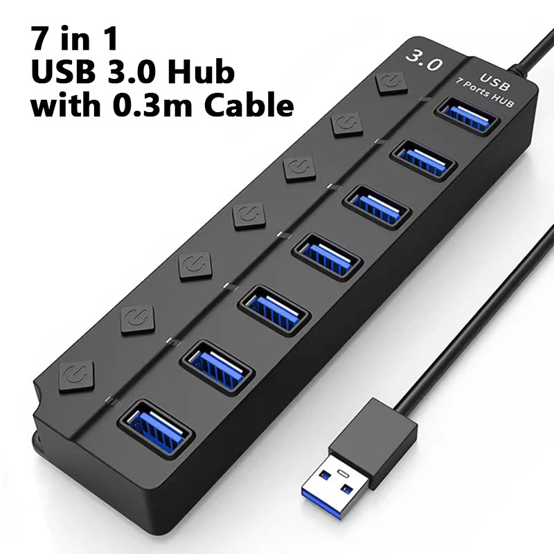 USB-Hubs-USB-Hub-3-0-Splitter-with-Individual-On-Off-Switches-and-Lights-30cm-Cable-USB-Extension-7-Port-USB-Black-9