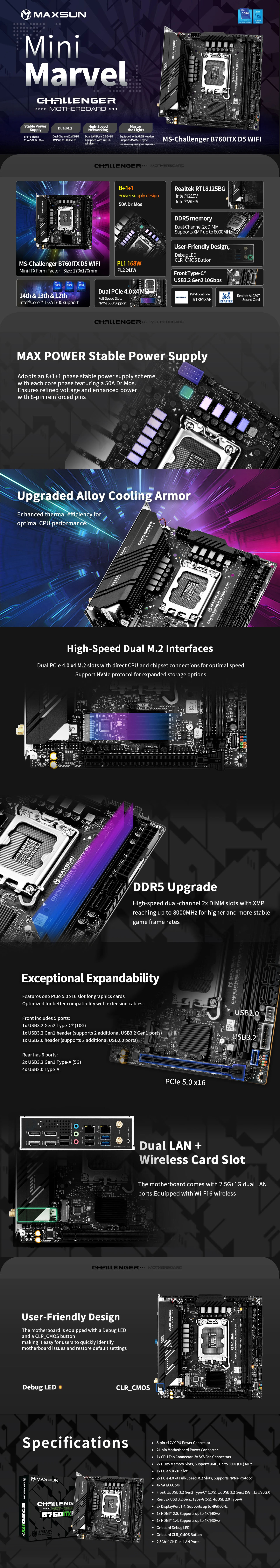 Intel-LGA-1700-MAXSUN-Challenger-B760ITX-D5-WIFI-LGA-1700-ITX-Motherboard-Challenger-B760ITX-D5-WIFI-1