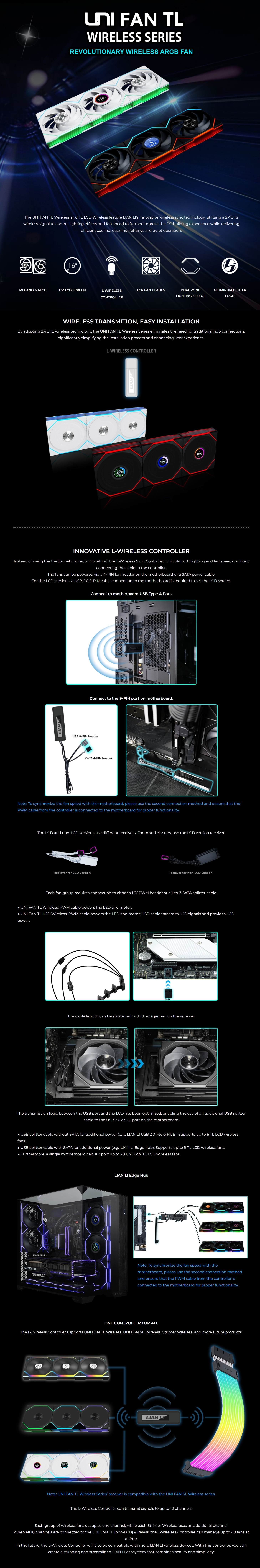 120mm-Case-Fans-Lian-Li-Uni-Fan-TL-LCD-120mm-Seamless-Wireless-Control-Fan-White-3-Pack-With-Controller-12TLLCD1W3W-1