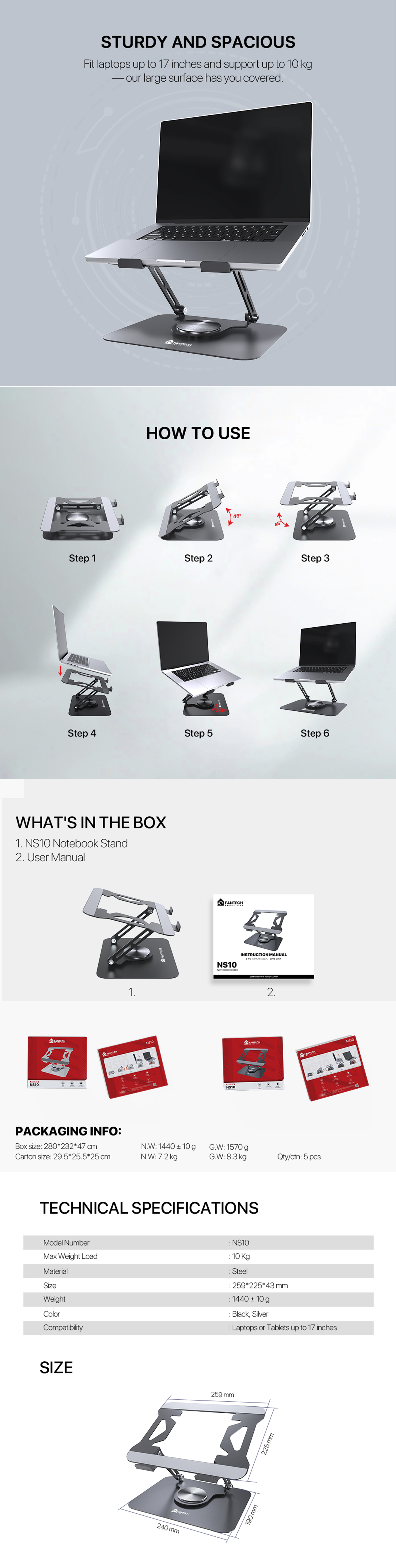 Laptop-Accessories-Fantech-NS10-Foldable-Steel-Note-Book-Stand-with-360-Rotating-Base-Silver-ACCFTNS10SL-2