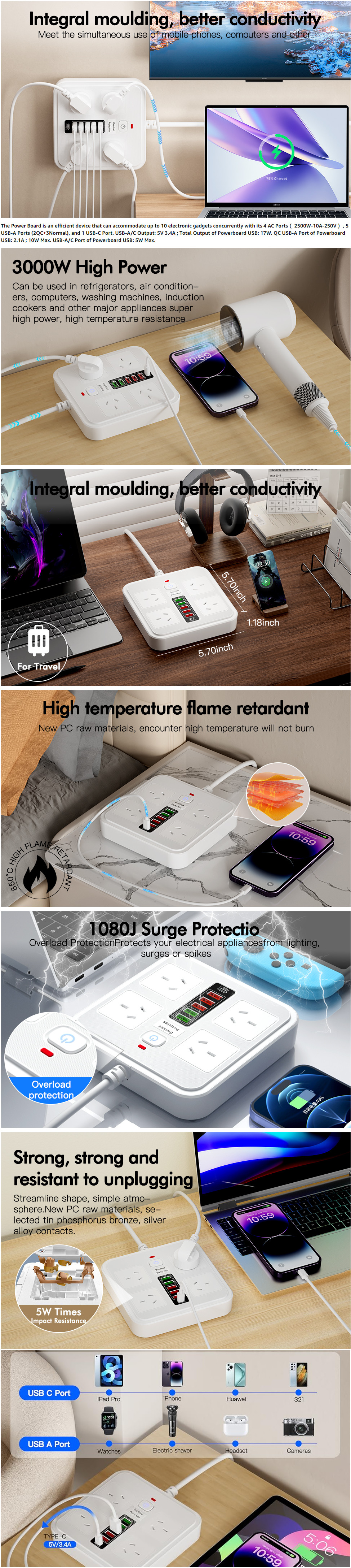 Powerboards-and-Adapters-Power-board-10-in-1-Fast-Charging-Overload-Protection-Power-Strip-USB-C-2500W-Surge-Protection-Power-Strip-2m-Cable-Wall-Mountable-6