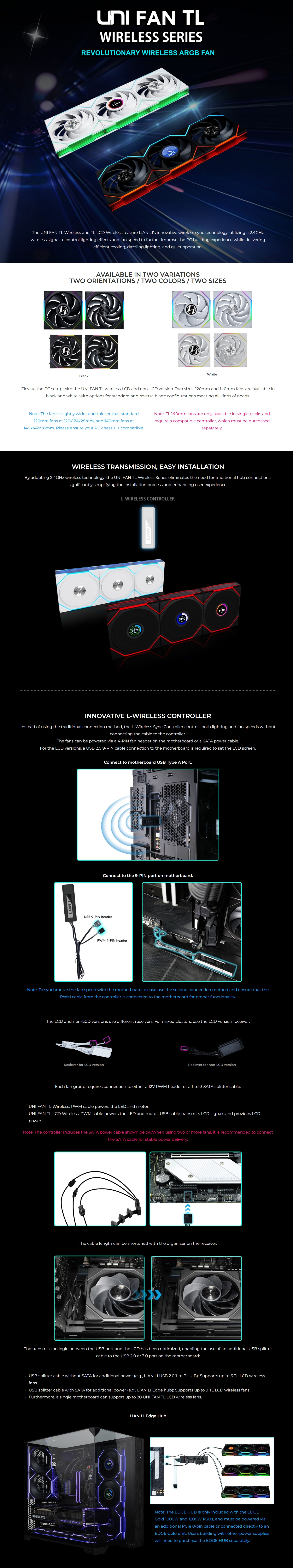 140mm-Case-Fans-Lian-Li-UNI-FAN-TL-Wireless-140mm-Reverse-Blade-4-Pin-PWM-Black-Fan-Single-Pack-14RTL1W1B-1