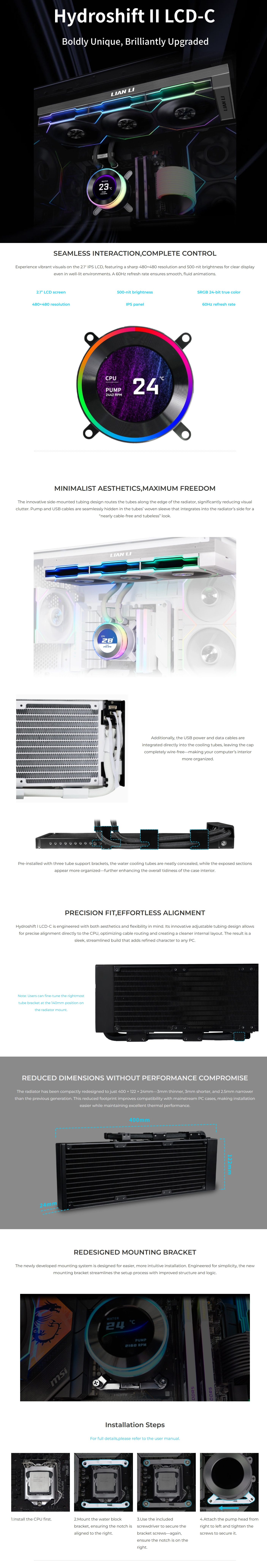 CPU-Cooling-Lian-Li-Hydroshift-l-LCD-C-360N-320-Fanless-Liquid-CPU-Cooler-White-GHS2LCD36W-1