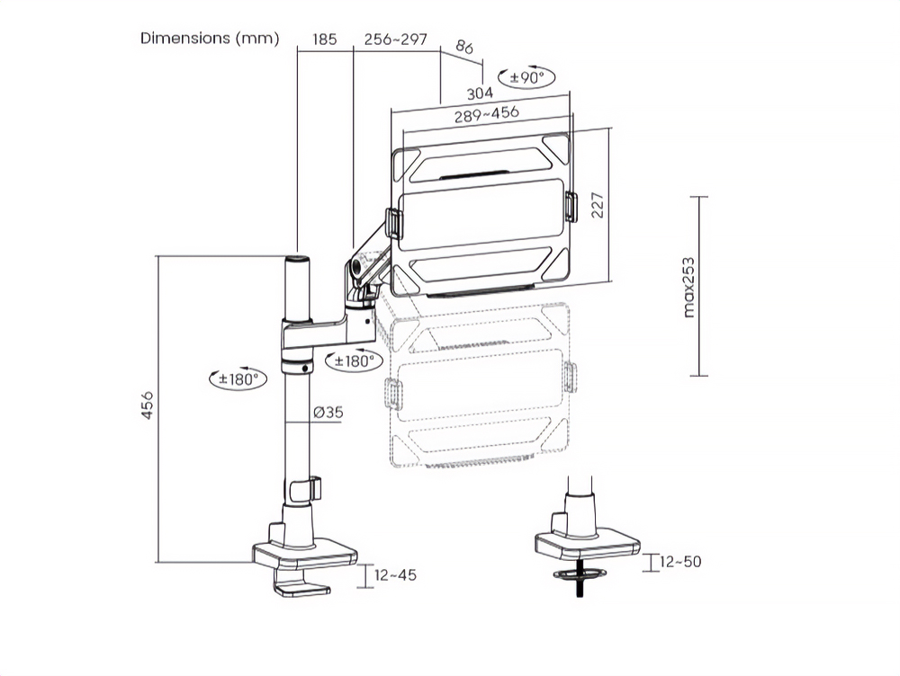 Monitor-Accessories-Brateck-Pole-Mounted-Heavy-Duty-Gas-Spring-Monitor-Arm-with-Laptop-Holder-for-17in-49in-Monitors-MABT-LDT81C012PML-B-1