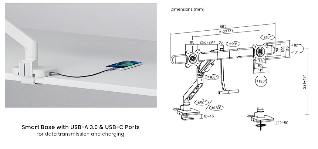 Monitor-Accessories-Brateck-NoteWorthy-Gas-Spring-Dual-Monitor-Arm-with-USB-A-USB-C-Ports-Fit-Most-17in-32in-Monitor-MABT-LDT81-C022UC-W-1