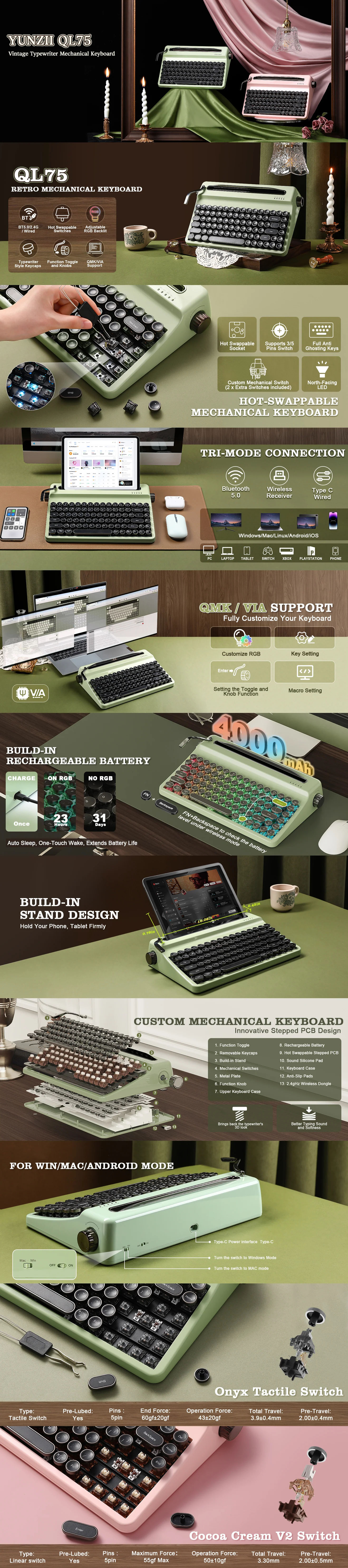 Keyboards-YUNZII-QL75-Retro-Typewriter-QMK-VIA-Pink-Mechanical-Keyboard-Onyx-Tactile-Switch-KBYZQL75PKOX-1