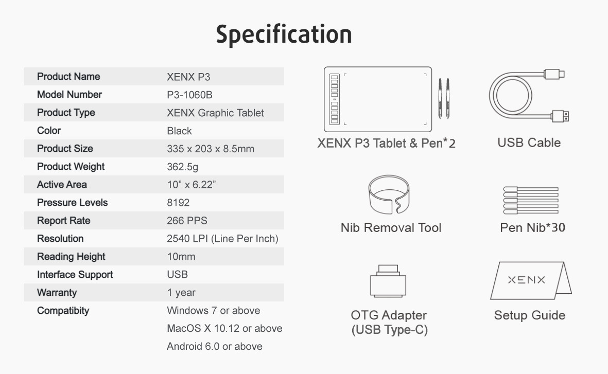 Graphics-Tablet-XENX-P3-1060B-Graphic-Drawing-Tablet-10x6-inch-with-10-Shortcut-Keys-8192-Pressure-Levels-Battery-Free-Pen-Compatible-with-MacOS-Windows-Android-22