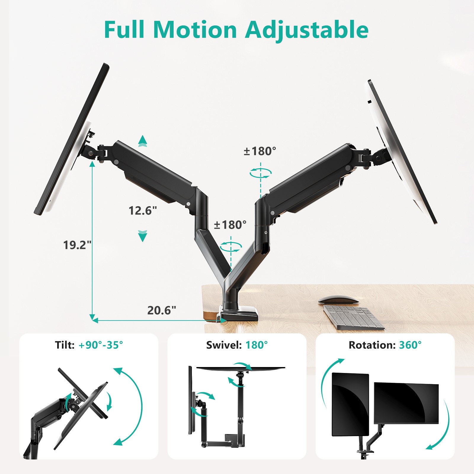 Monitor-Accessories-Dual-Monitor-Stand-360-Rotation-90-Swivel-70-45-Tilt-Heavy-Duty-Metal-VESA-Mount-for-13-to-34-Inch-Screens-Black-5