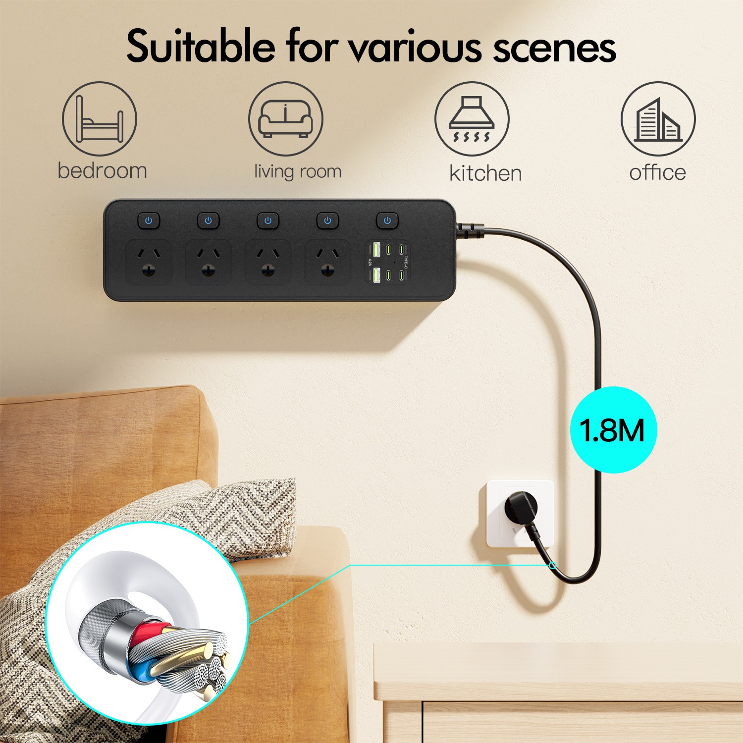 Switches-and-Sockets-Power-Strip-with-4-AC-Outlets-and-2-USB-Ports-4-USB-C-Charging-Ports-3000W-10A-1-8M-Long-Extension-Cord-for-Home-Office-Hotel-White-7