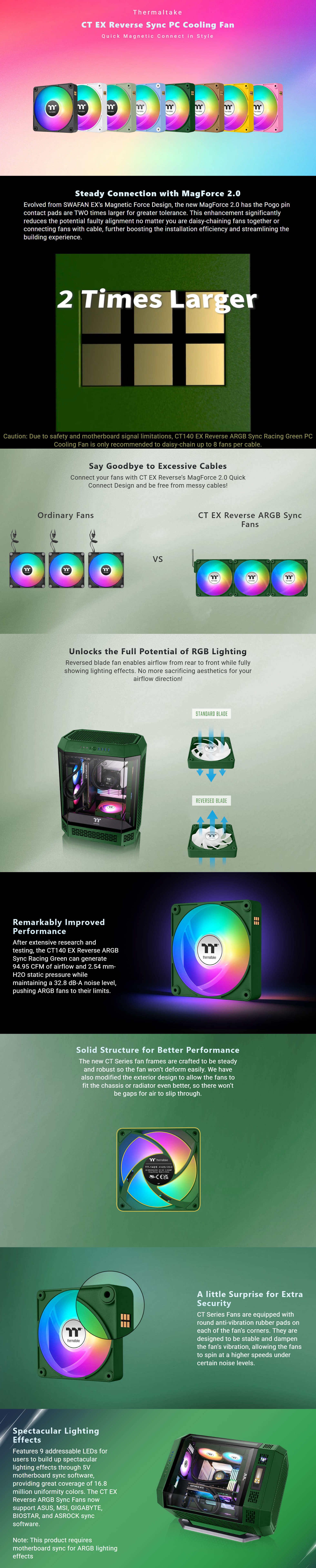 140mm-Case-Fans-Thermaltake-CT140-EX-Reverse-Blades-ARGB-140mm-PWM-Racing-Green-Fan-3-Pack-CL-F230-PL14RG-A-3