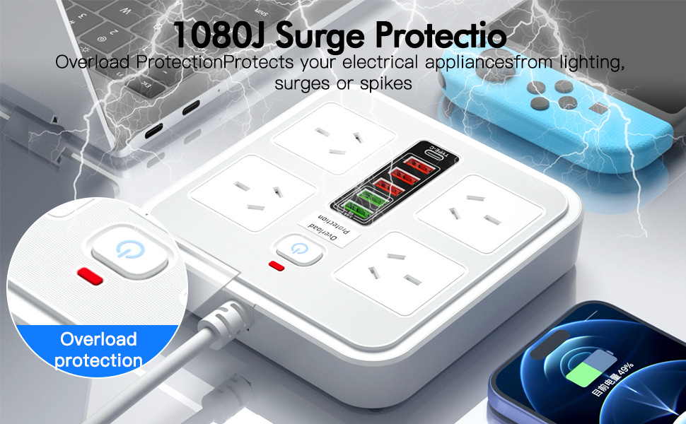 Powerboards-and-Adapters-Powerboard-USB-10in1-Power-Board-with-Surge-Protection-Smart-USB-C-Power-Board-with-4-Outlets-Wall-Mountable-Powerboard-with-2M-Power-Extension-White-10