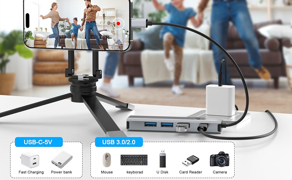 USB-Hubs-USB-C-Hub-5-in-1-Multiport-Adapter-4K-HDMI-100W-Power-Delivery-3-USB-A-Data-Ports-USBC-Dongle-for-Apple-iPhone-16-Pro-Max-iPhone-15-Pro-MacBook-Pro-A-5