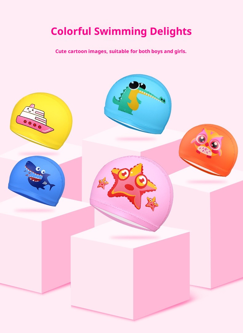 Swim-Cap-Girls-Pink-Swimming-Cap-PU-Coating-Cartoon-Character-Waterproof-Hair-Friendly-11