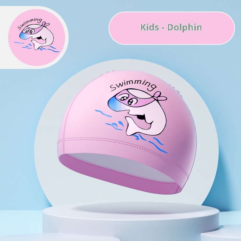 Swim-Cap-Girls-Pink-Swimming-Cap-PU-Coating-Cartoon-Character-Waterproof-Hair-Friendly-4