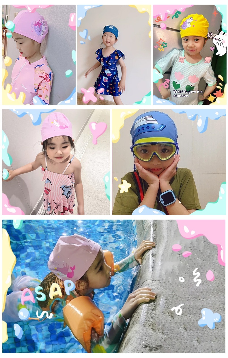 Swim-Cap-Girls-Pink-Swimming-Cap-PU-Coating-Cartoon-Character-Waterproof-Hair-Friendly-6