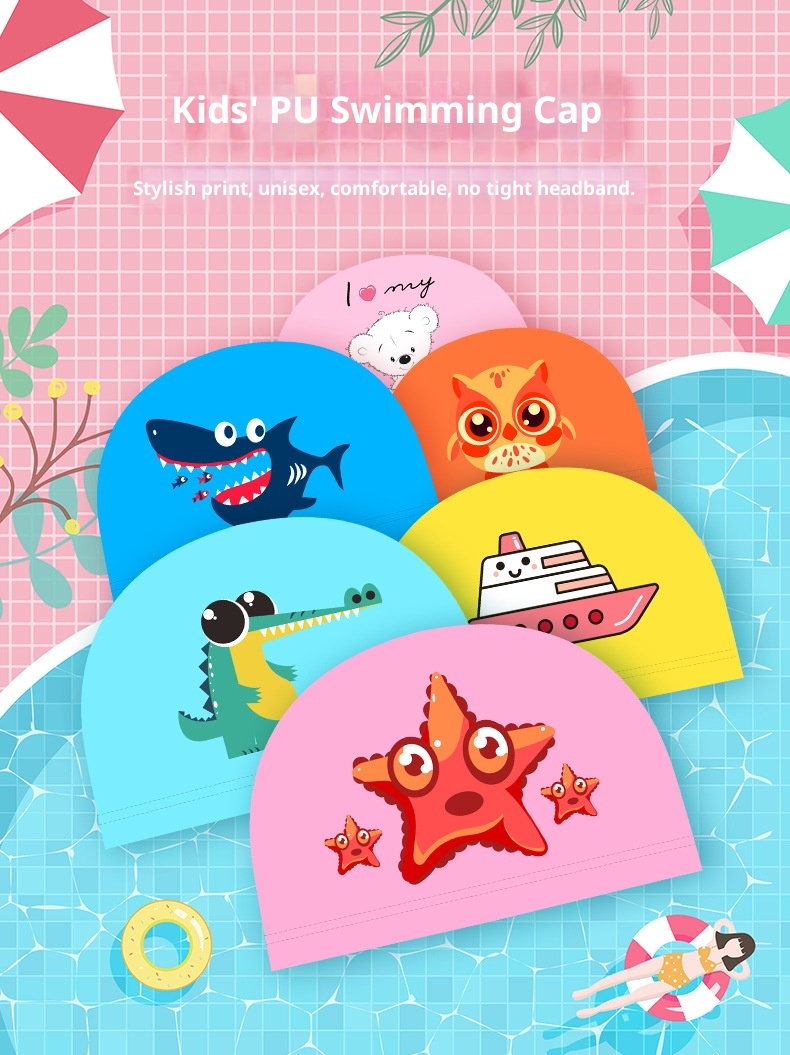 Swim-Cap-Girls-Pink-Swimming-Cap-PU-Coating-Cartoon-Character-Waterproof-Hair-Friendly-7