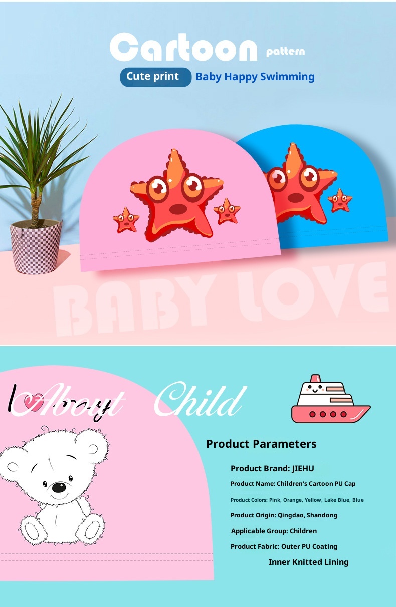 Swim-Cap-Girls-Pink-Swimming-Cap-PU-Coating-Cartoon-Character-Waterproof-Hair-Friendly-8