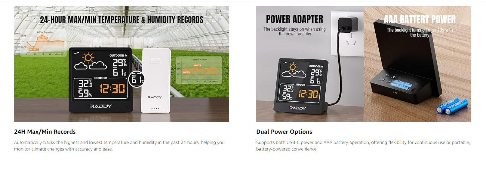 Smart-Home-Raddy-WF-50V-Indoor-Outdoor-Thermometer-Hygrometer-Wireless-Weather-Station-Temperature-Humidity-Monitor-with-5-0-VA-Display-Weather-Forecast-18