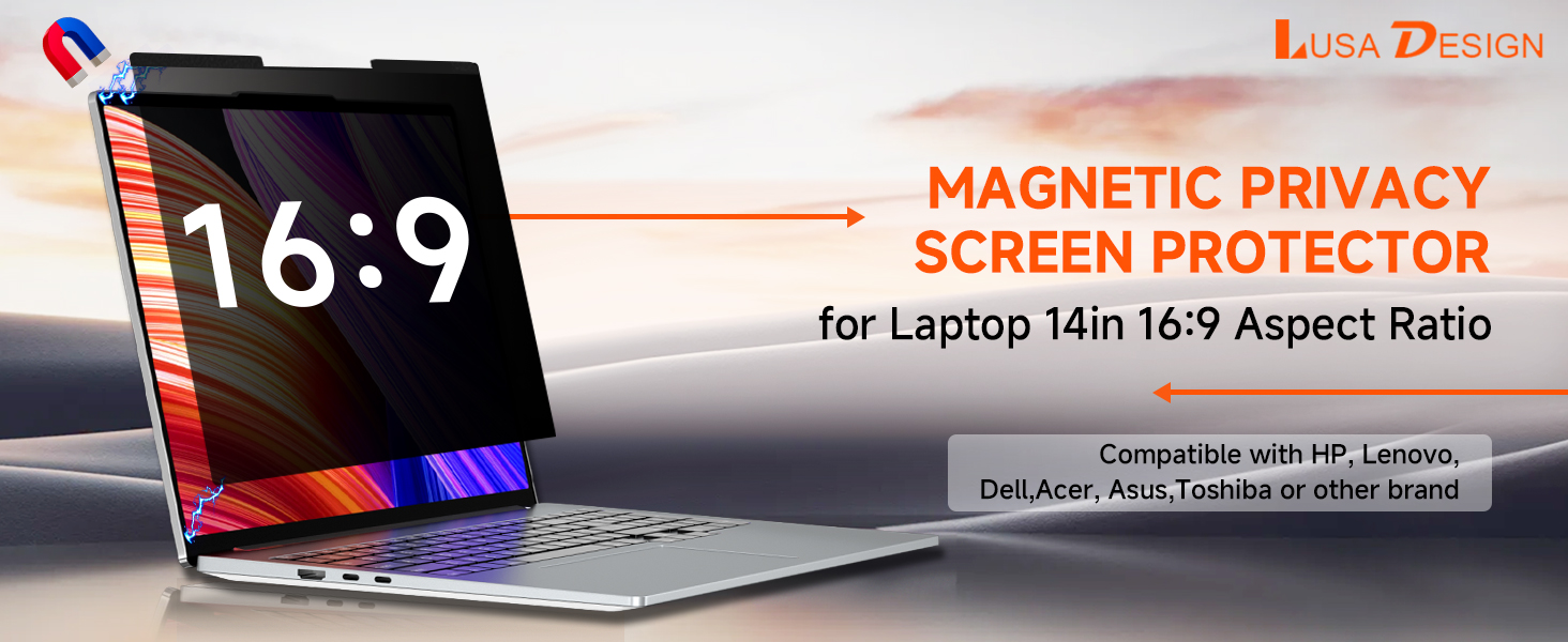 Laptop-Accessories-Magnetic-Laptop-Privacy-Screen-14-inch-for-16-9-Computer-Monitor-14-Removable-Anti-Glare-Protector-Blue-Light-Filter-Shield-Compatible-with-Lenovo-H-8