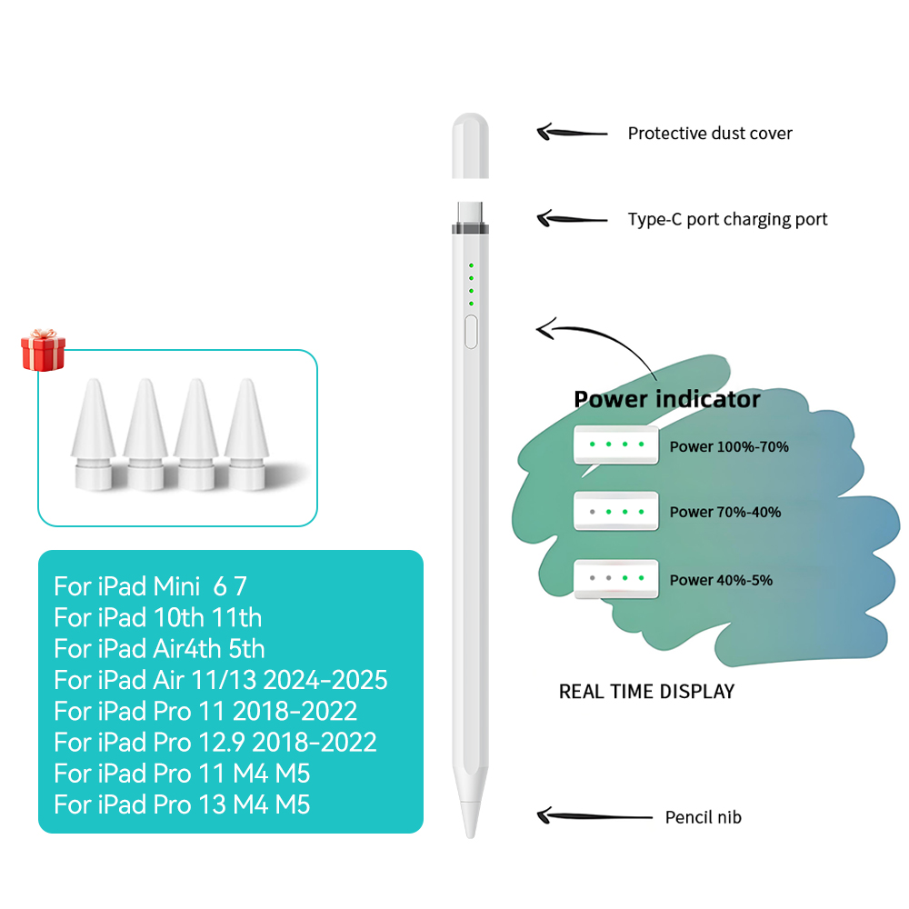 iPad-Accessories-Stylus-Pen-for-iPad-2018-2025-Fast-Charging-Magnetic-Pencil-1st-Generation-Type-C-with-Tilt-Sensitivity-Palm-Rejection-for-iPad-White-21