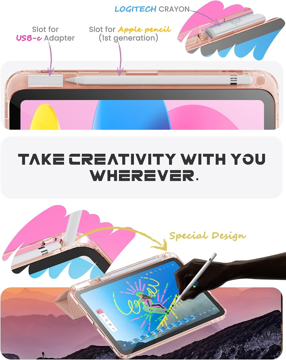 iPad-Accessories-Compatible-with-iPad-A16-11th-Generation-11-Inch-2025-Case-iPad-10th-Generation-Case-2022-10-9-Inch-2022-Crystal-Clear-with-Slot-for-Pencil-Pink-11