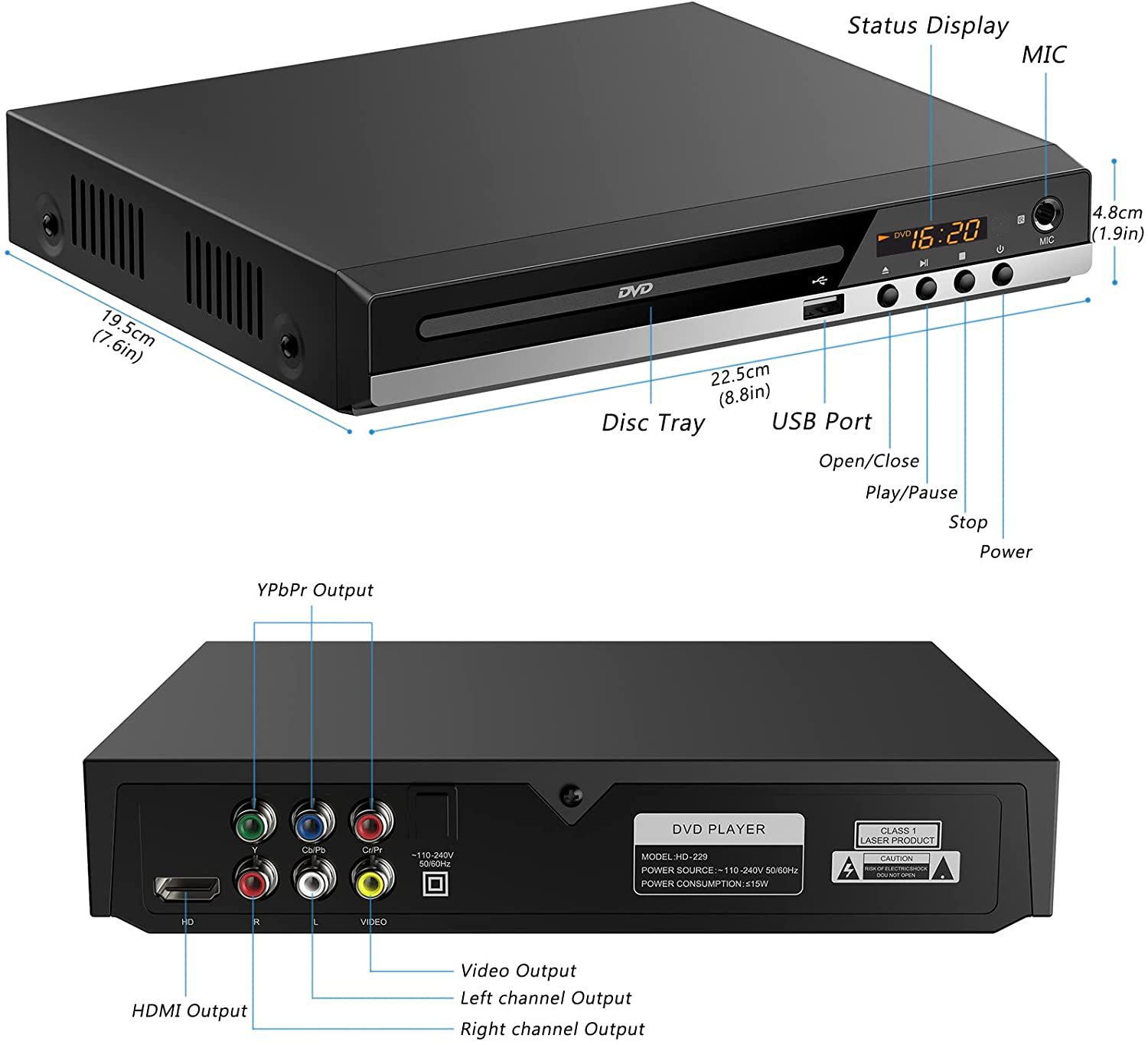 Sound-Audio-Equipment-DVD-Player-for-TV-Home-CD-Player-with-Remote-HD-Portable-DVD-Player-HDMI-RCA-Cables-USB-Input-Support-Monitor-Projector-10