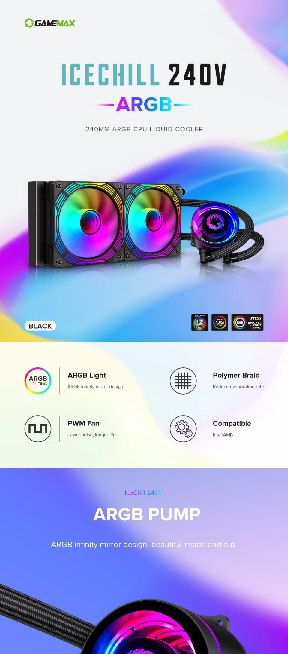CPU-Cooling-GameMax-IceChill-240V-Liquid-CPU-Cooler-240mm-Addressable-RGB-PWM-Pump-Fans-250W-TDP-AIO-Water-Cooler-black-23 CPU-Cooling-GameMax-IceChill-240V-Liquid-CPU-Cooler-240mm-Addressable-RGB-PWM-Pump-Fans-250W-TDP-AIO-Water-Cooler-black-23