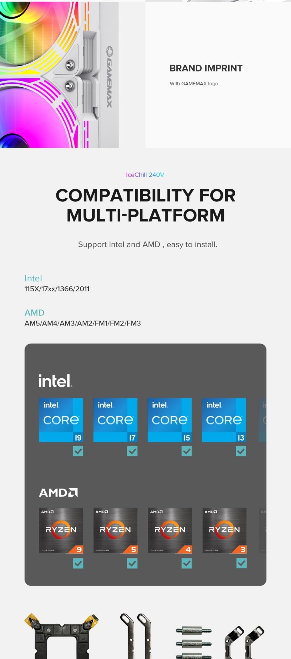 CPU-Cooling-GameMax-IceChill-240V-Liquid-CPU-Cooler-240mm-Addressable-RGB-PWM-Pump-Fans-250W-TDP-AIO-Water-Cooler-white-27