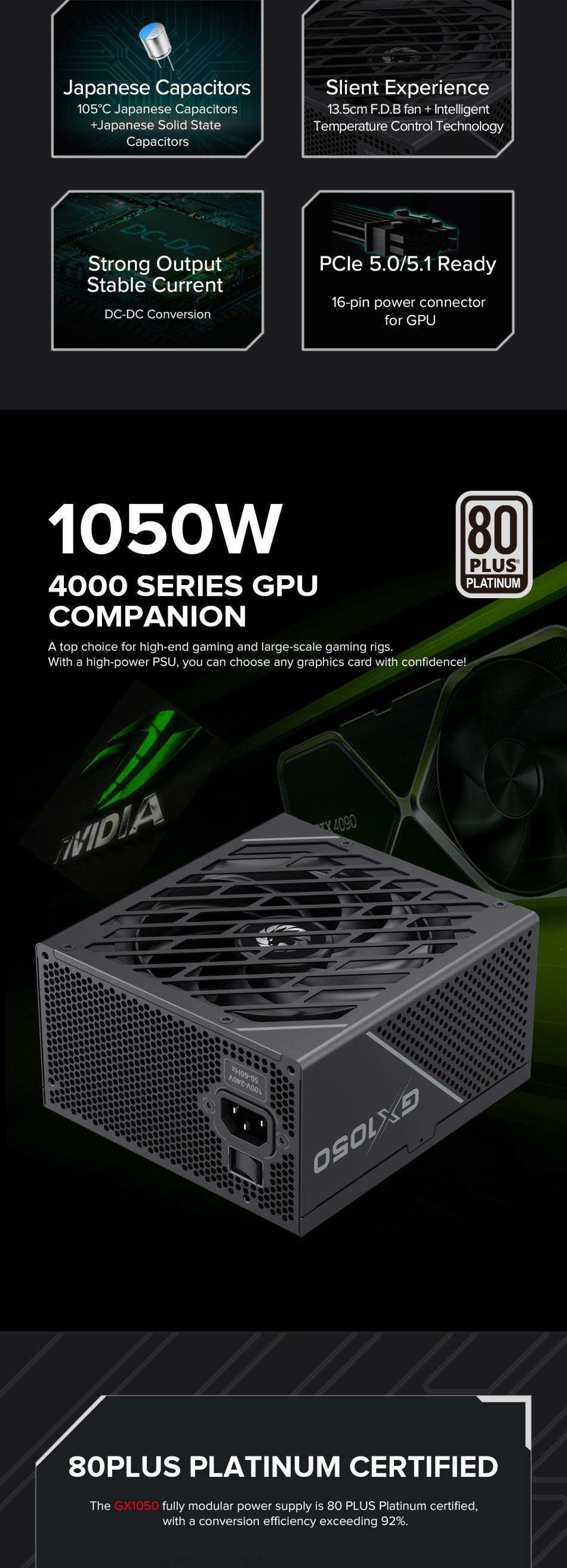 Power-Supply-PSU-Gamemax-GX-1050-PRO-BK-80-Platinum-1050W-Power-Supply-ATX3-0-PCIE5-0-16