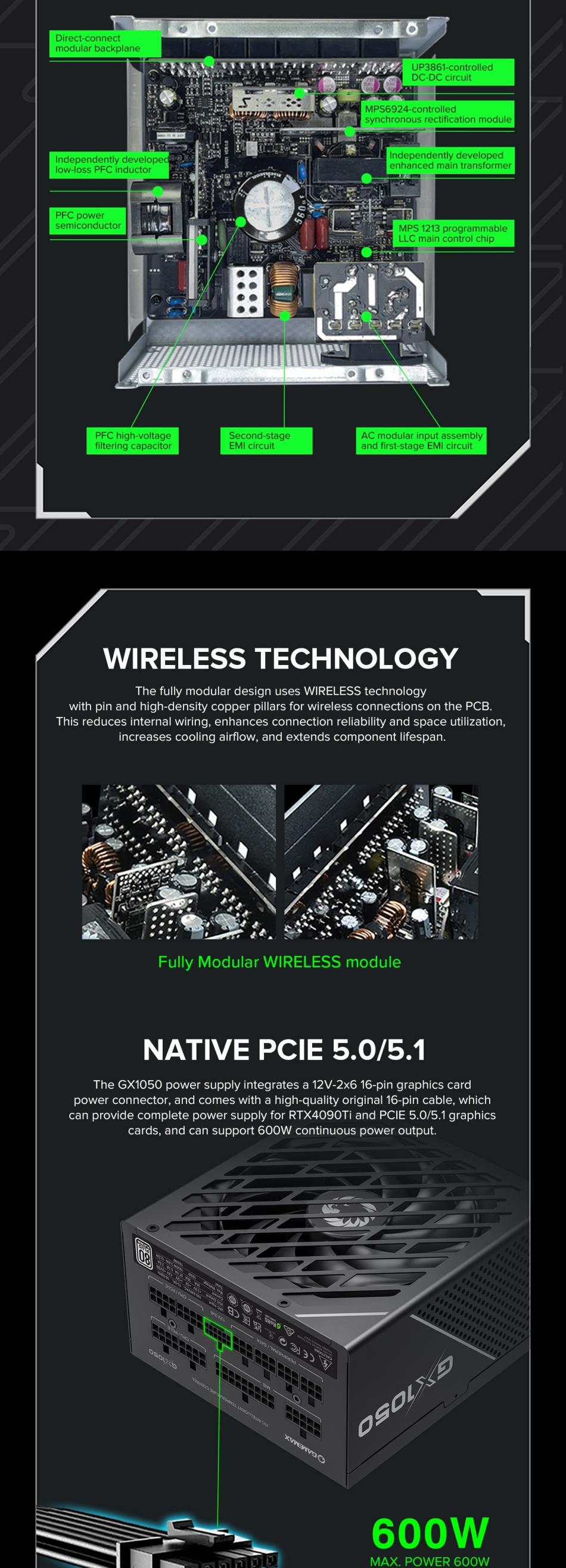 Power-Supply-PSU-Gamemax-GX-1050-PRO-BK-80-Platinum-1050W-Power-Supply-ATX3-0-PCIE5-0-19