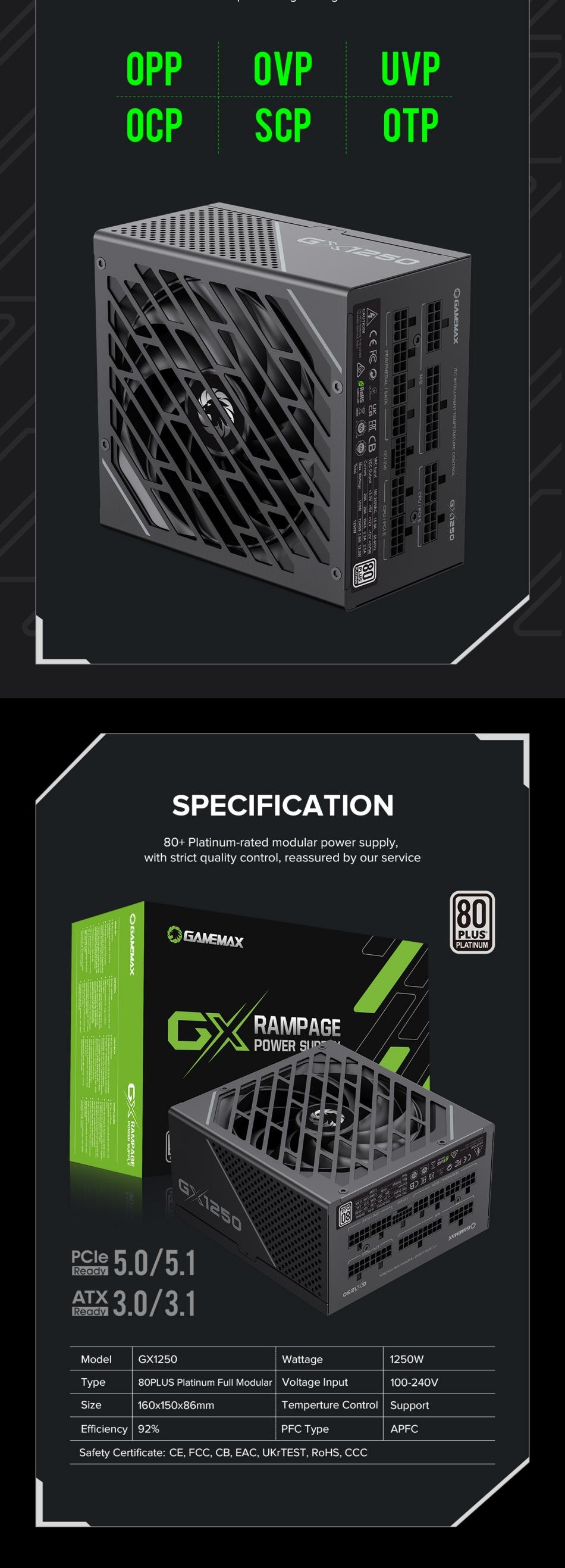 Power-Supply-PSU-Gamemax-GX-1250-PRO-BK-1250W-80-Platinum-Power-Supply-ATX3-0-PCIE5-0-25