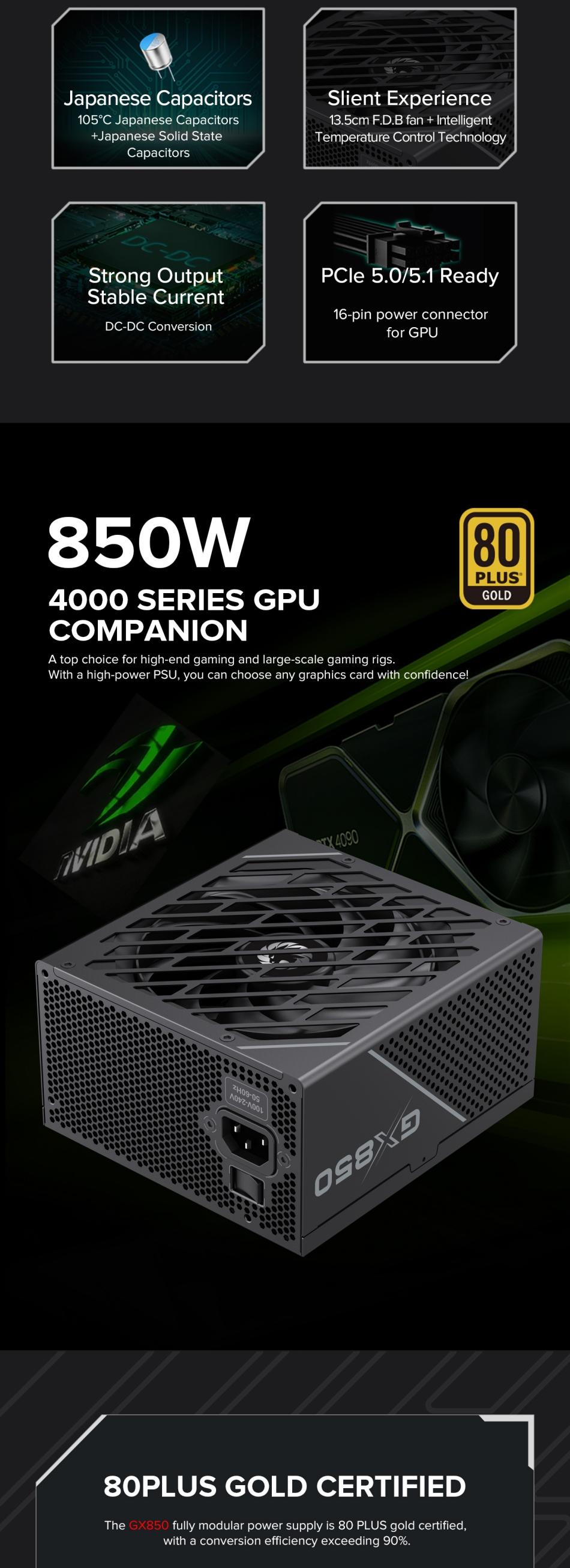 Power-Supply-PSU-Gamemax-GX-850-PRO-BK-850W-80-Gold-Power-Supply-ATX3-0-PCIE5-0-15