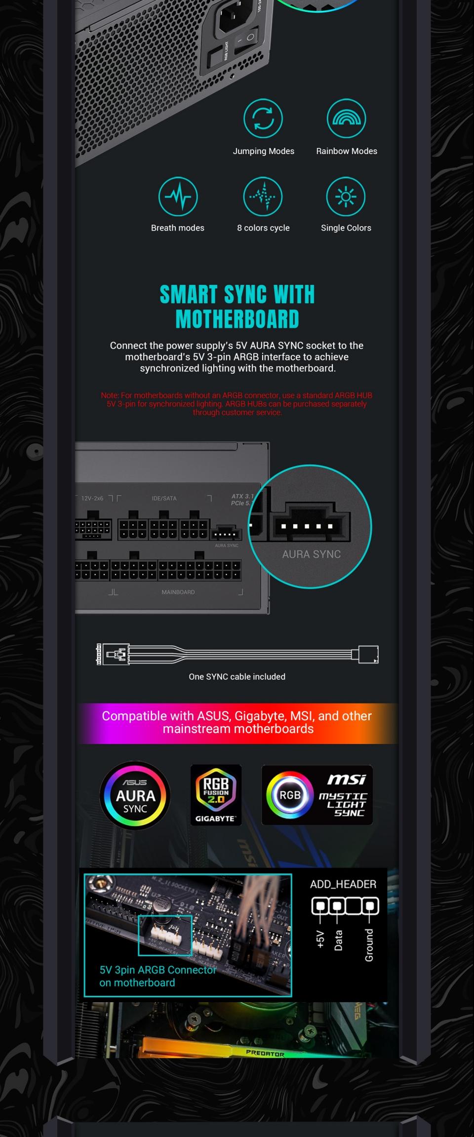 Power-Supply-PSU-Gamemax-RGB-1050W-80-Gold-Power-Supply-ATX3-0-PCIE5-17