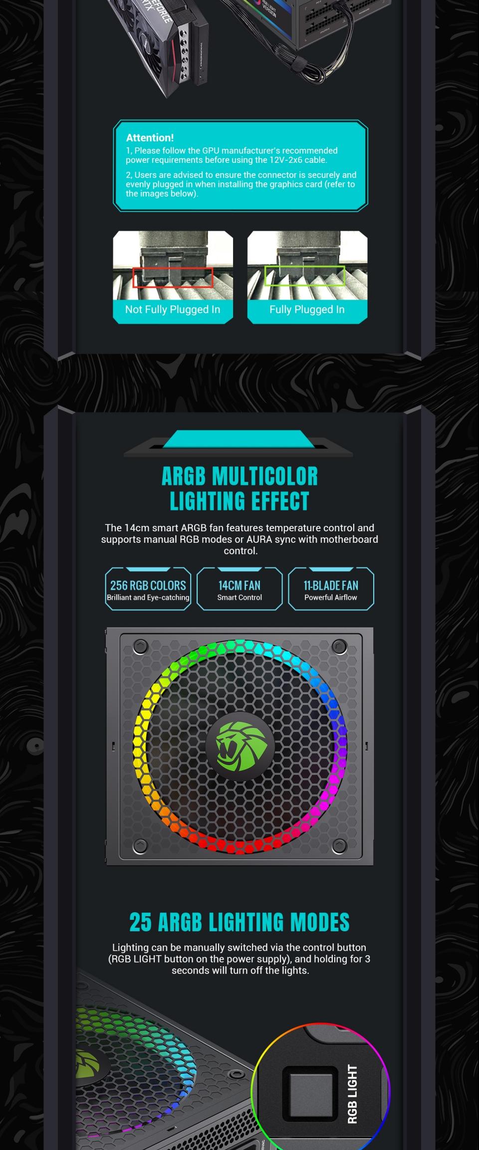 Power-Supply-PSU-Gamemax-RGB-1050W-80-Gold-Power-Supply-ATX3-0-PCIE5-18