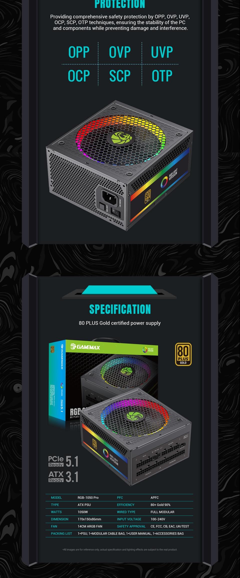 Power-Supply-PSU-Gamemax-RGB-1050W-80-Gold-Power-Supply-ATX3-0-PCIE5-20