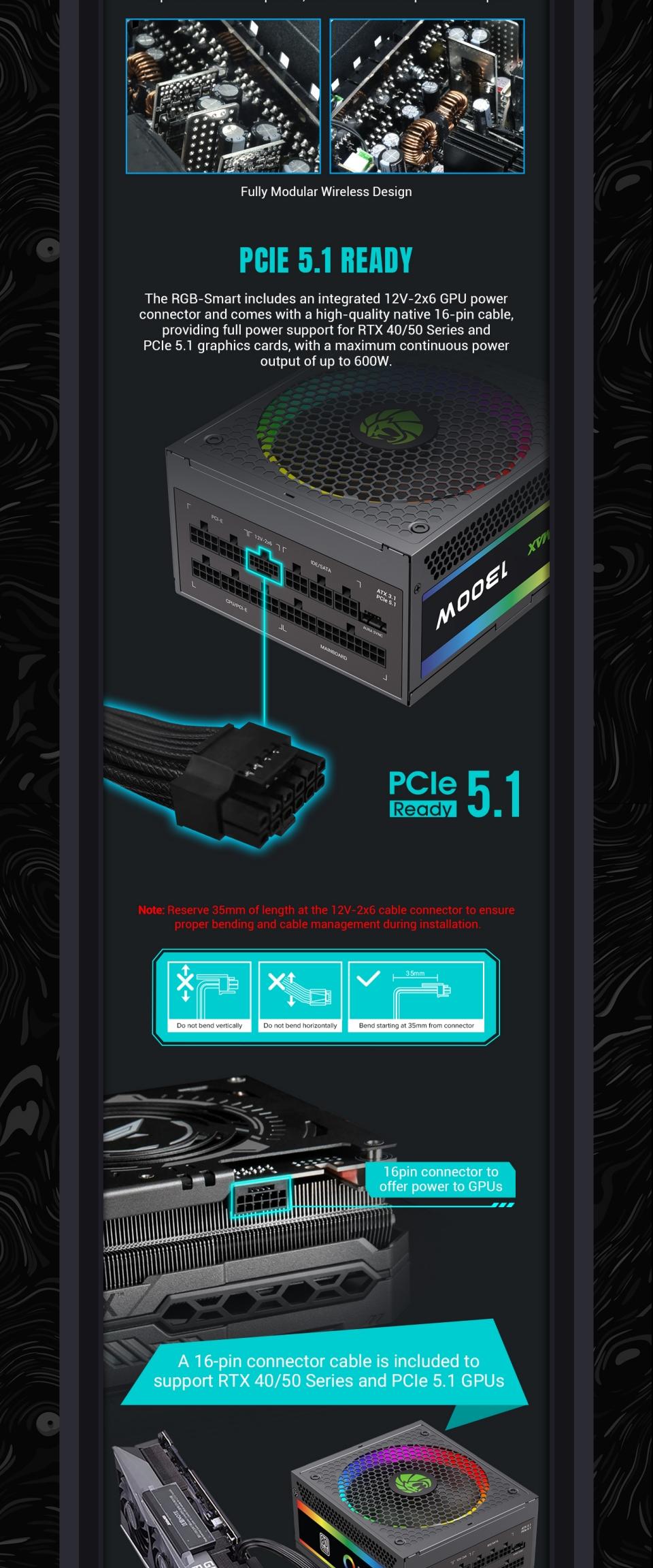 Power-Supply-PSU-Gamemax-RGB-1300W-80-Platinum-Power-Supply-ATX3-0-PCIE5-0-16