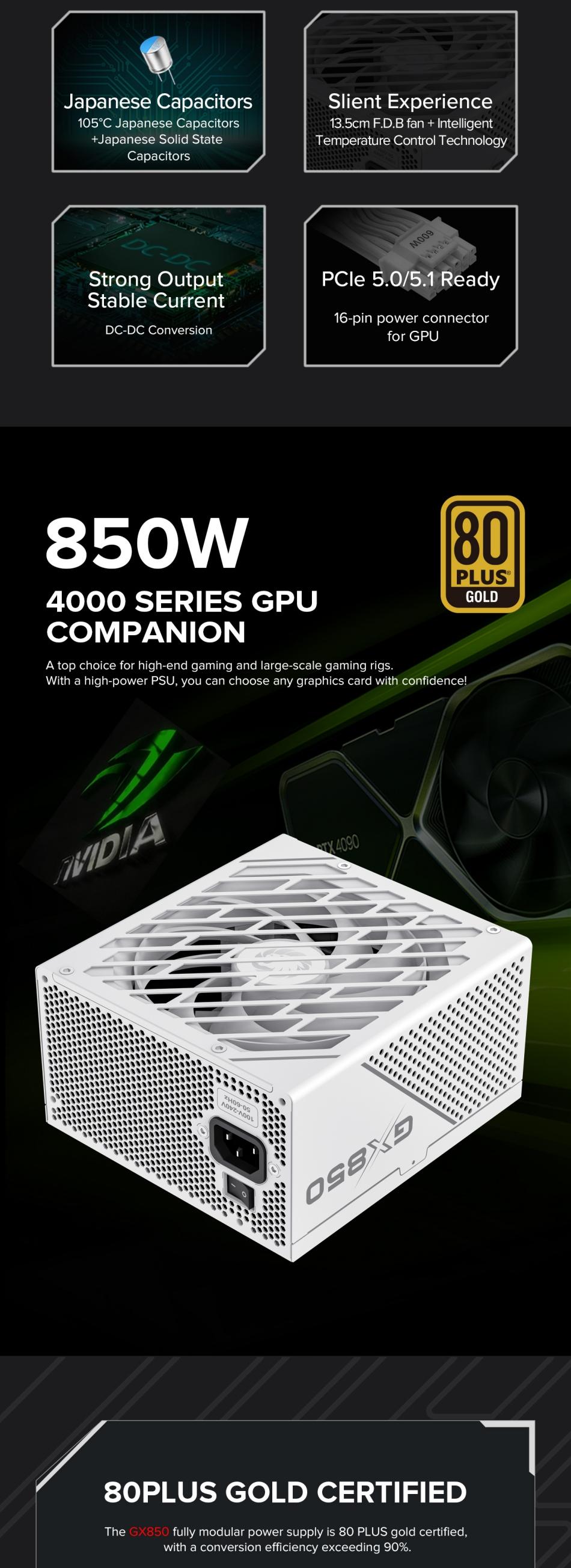 Power-Supply-PSU-Gamemax-GX-850-PRO-White-850W-80-Gold-Power-Supply-ATX3-0-PCIE5-0-18